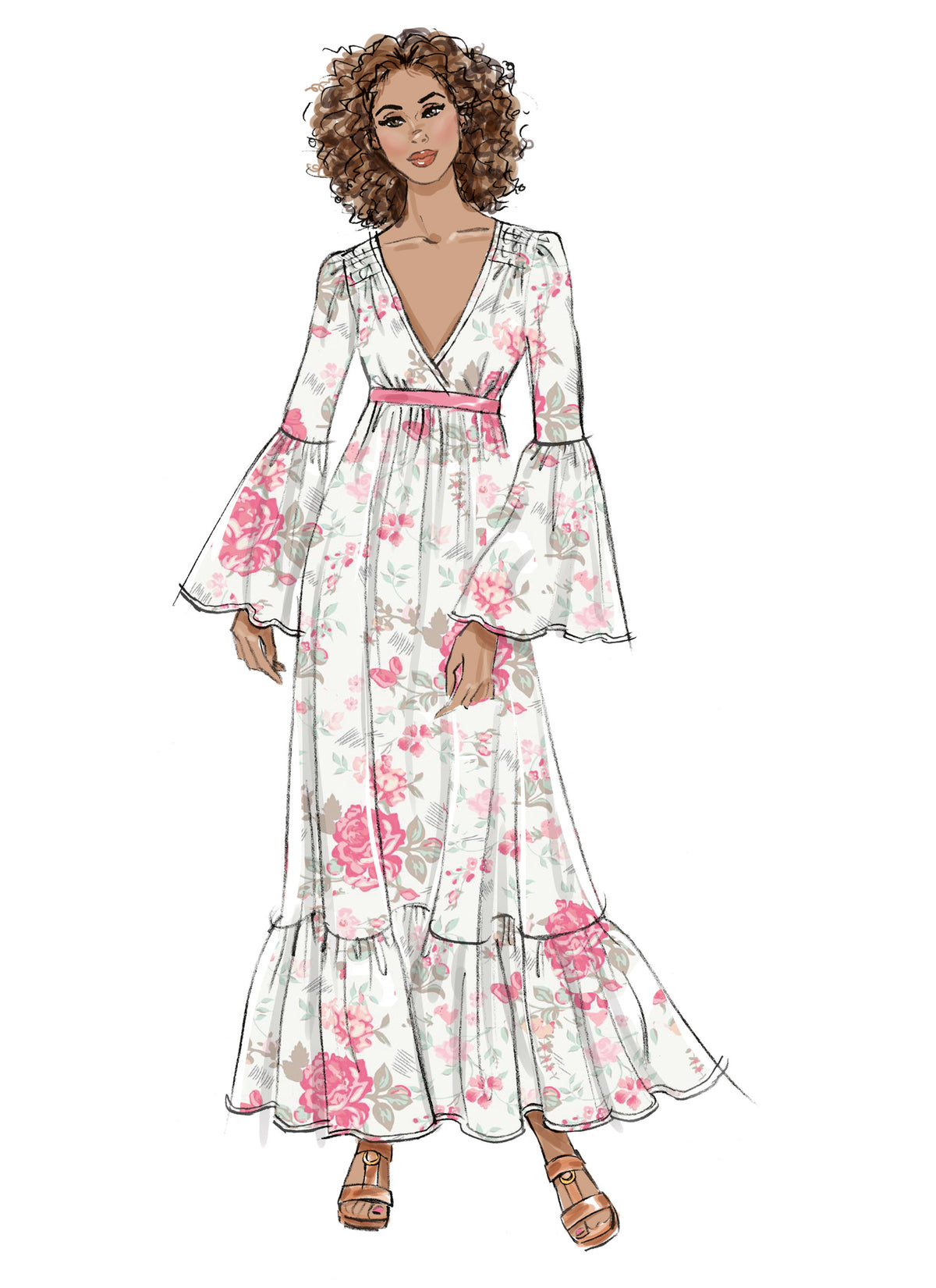 McCall's M8643 sewing pattern envelope showing a boho style dress