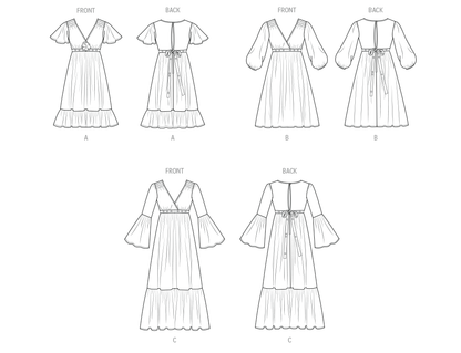 McCall's M8643 sewing pattern envelope showing a boho style dress