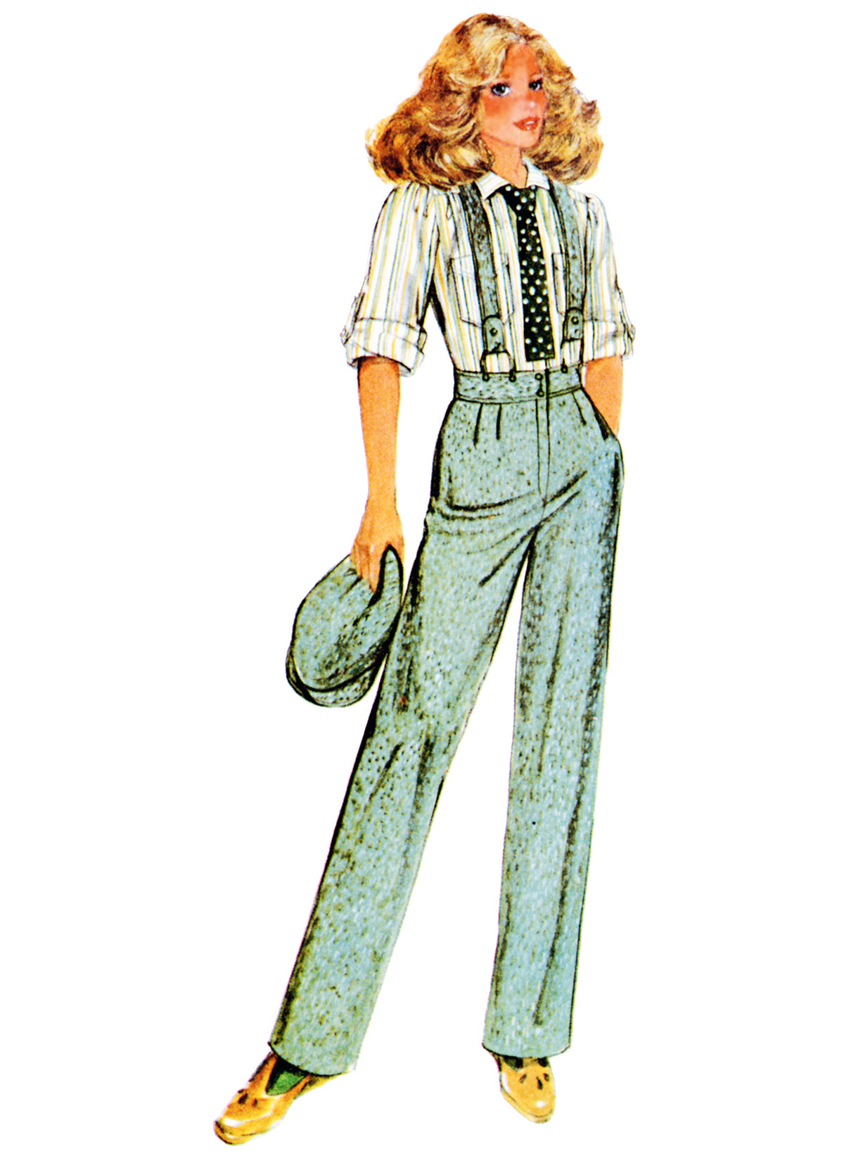 McCall's M8645 sewing pattern envelope showing vintage 1970s McCall's overalls, trousers and a blouse