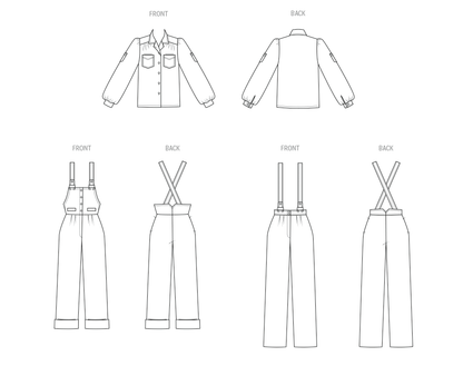 McCall's M8645 sewing pattern envelope showing vintage 1970s McCall's overalls, trousers and a blouse