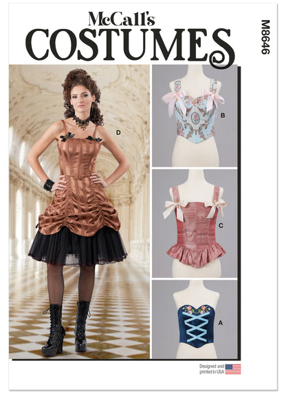 McCall's M8646 sewing pattern envelope showing lined, boned corsets