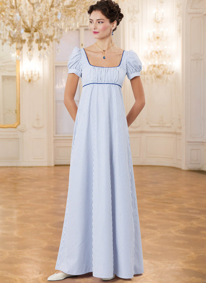 McCall's M8647 sewing pattern envelope showing Regency-inspired gowns