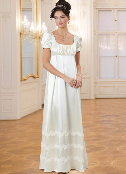 McCall's M8647 sewing pattern envelope showing Regency-inspired gowns