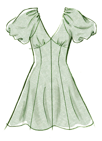 McCall's M8649 sewing pattern envelope showing fit and flare dress designs