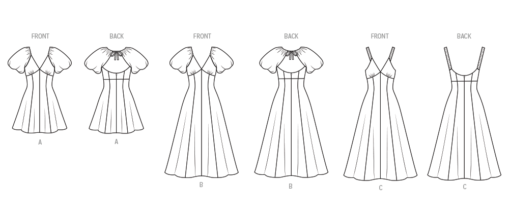 McCall's M8649 sewing pattern envelope showing fit and flare dress designs