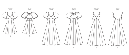 McCall's M8649 sewing pattern envelope showing fit and flare dress designs