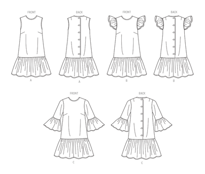 McCall's M8651 sewing pattern envelope showing drop-waist mini dress designs