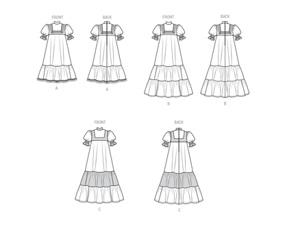 McCall's M8652 sewing pattern envelope showing ruffled skirt dress designs