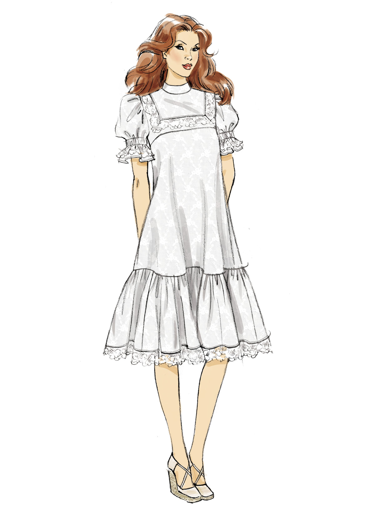 McCall's M8652 sewing pattern envelope showing ruffled skirt dress designs