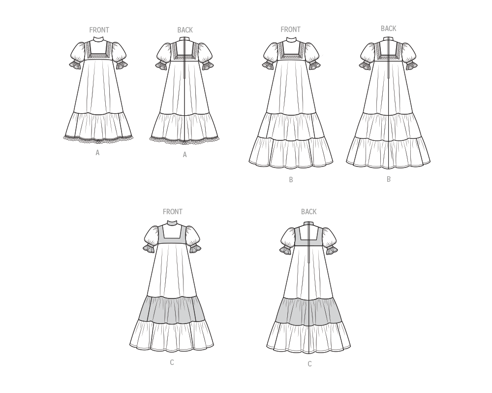 McCall's M8652 sewing pattern envelope showing ruffled skirt dress designs