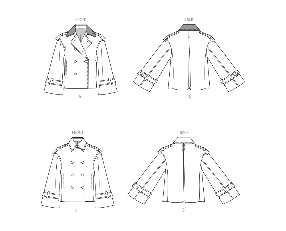 McCall's M8656 sewing pattern envelope showing cropped trench jacket designs