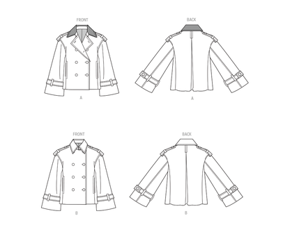 McCall's M8656 sewing pattern envelope showing cropped trench jacket designs