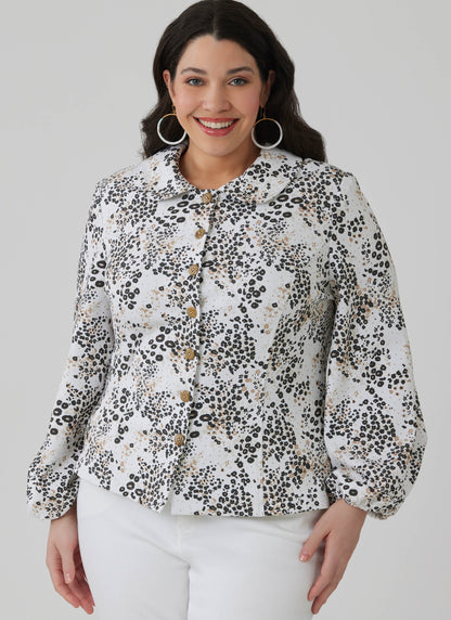 McCall's M8657 sewing pattern envelope showing peter pan collar knit top designs