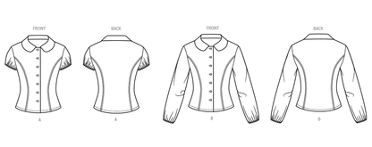 McCall's M8657 sewing pattern envelope showing peter pan collar knit top designs