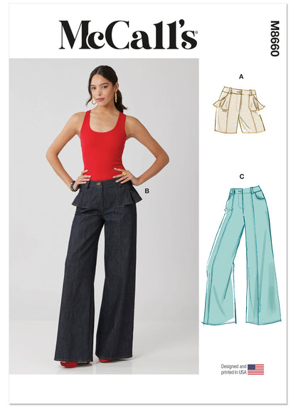 McCall's M8660 sewing pattern envelope showing jeans and shorts designs