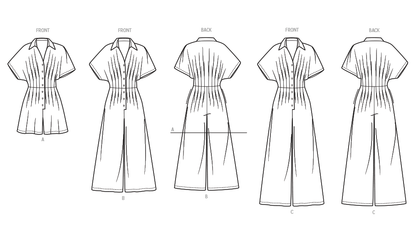McCall's M8661 sewing pattern envelope showing button-front jumpsuit designs