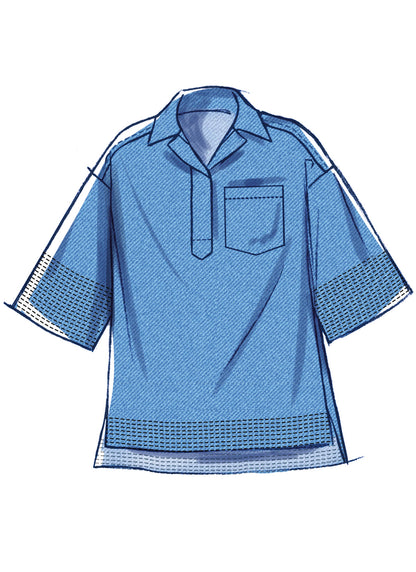 McCall's M8662 sewing pattern envelope showing oversized collared top designs