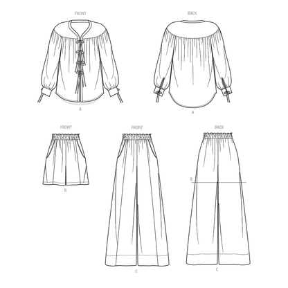McCall's M8663 sewing pattern envelope showing relaxed sleepwear shirt designs