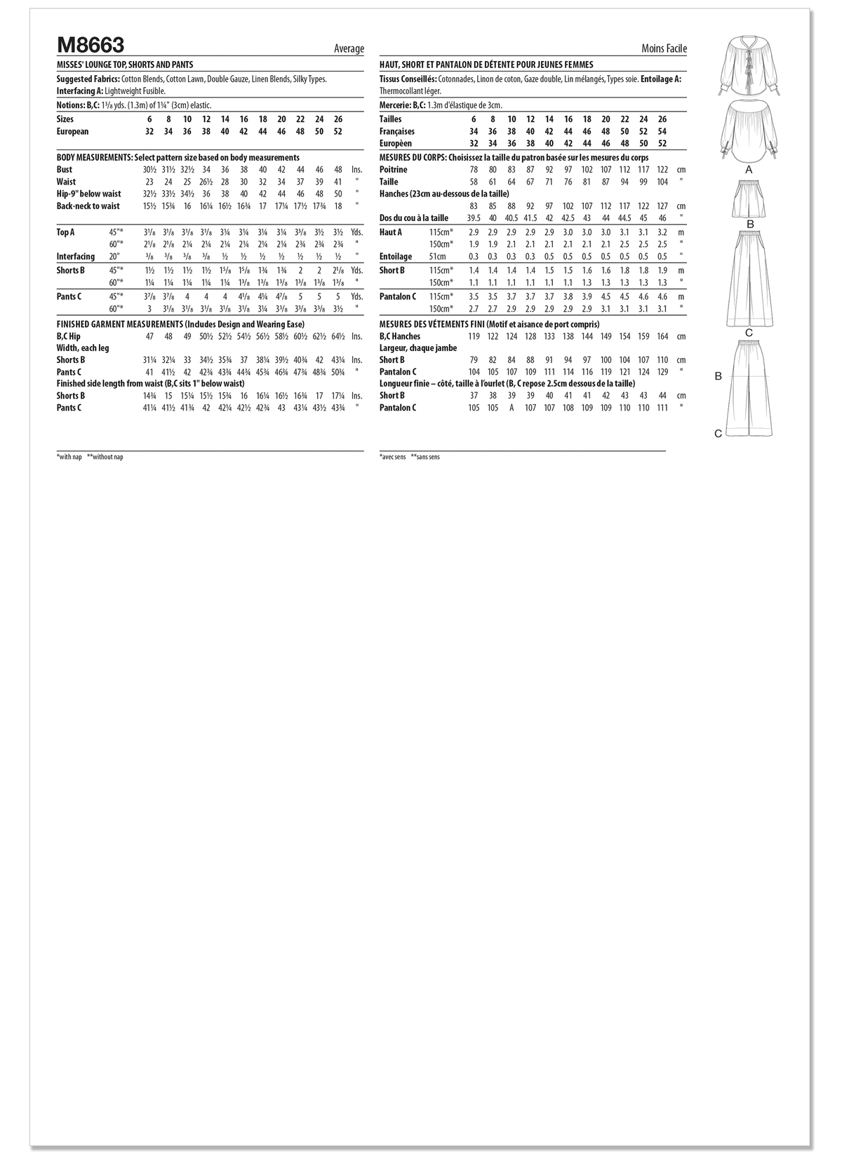McCall's M8663 sewing pattern envelope showing relaxed sleepwear shirt designs