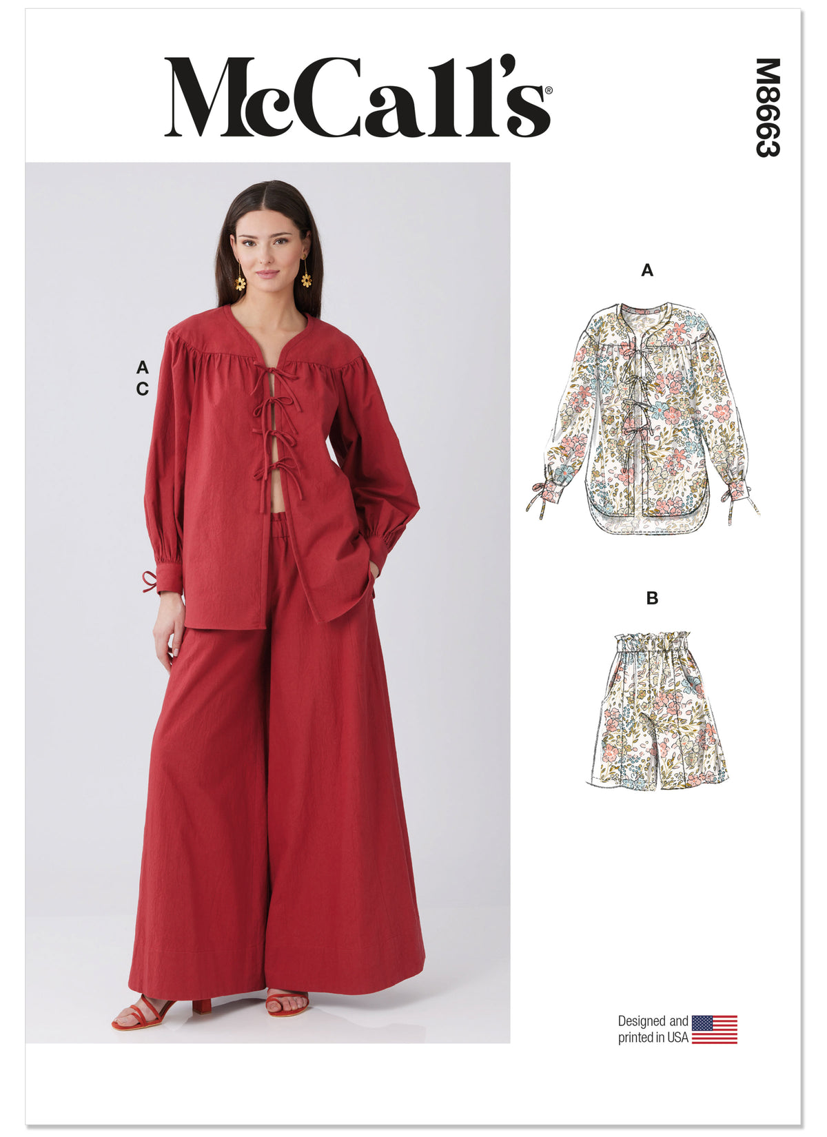 McCall's M8663 sewing pattern envelope showing relaxed sleepwear shirt designs