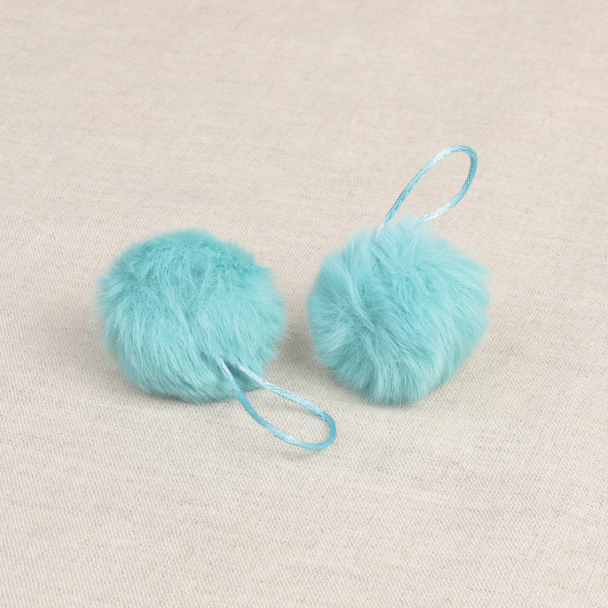 Canary Blue faux fur pom pom with loop