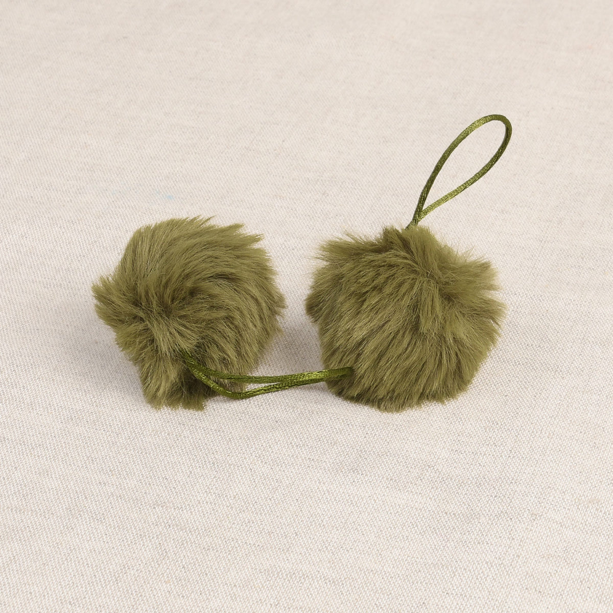 Military Green faux fur pom pom with loop