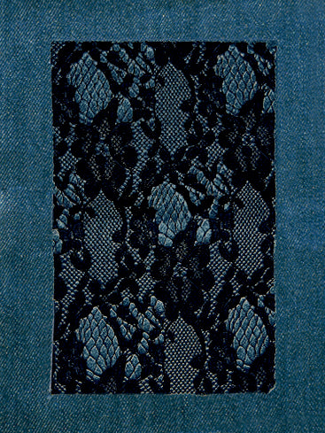 Dark Denim & Black denim iron-on patch with lace detail
