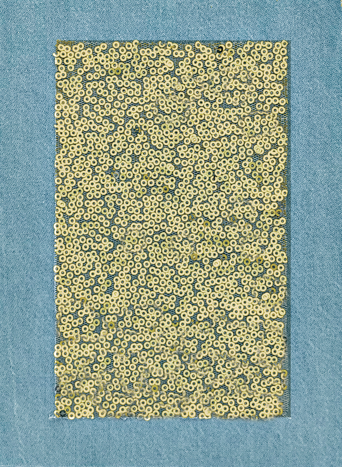 Light Blue & Gold denim iron-on patch with sequins detail