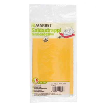 Piece of yellow iron-on mending fabric