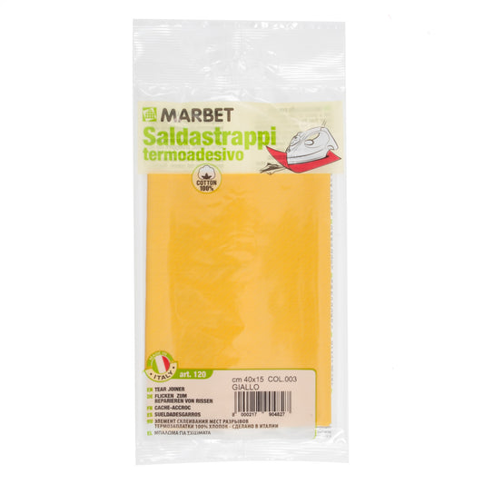 Piece of yellow iron-on mending fabric