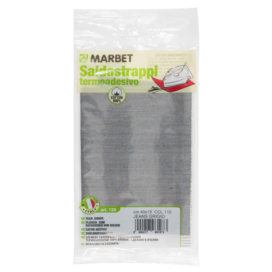 Marbet iron-on mending fabric in grey denim, 40 x 15cm