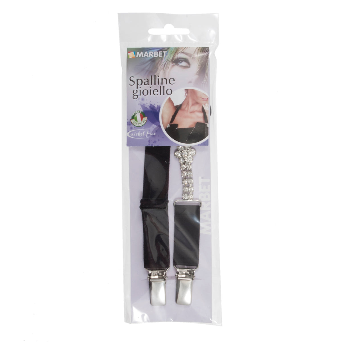 Black removable shoulder strap with diamante detail