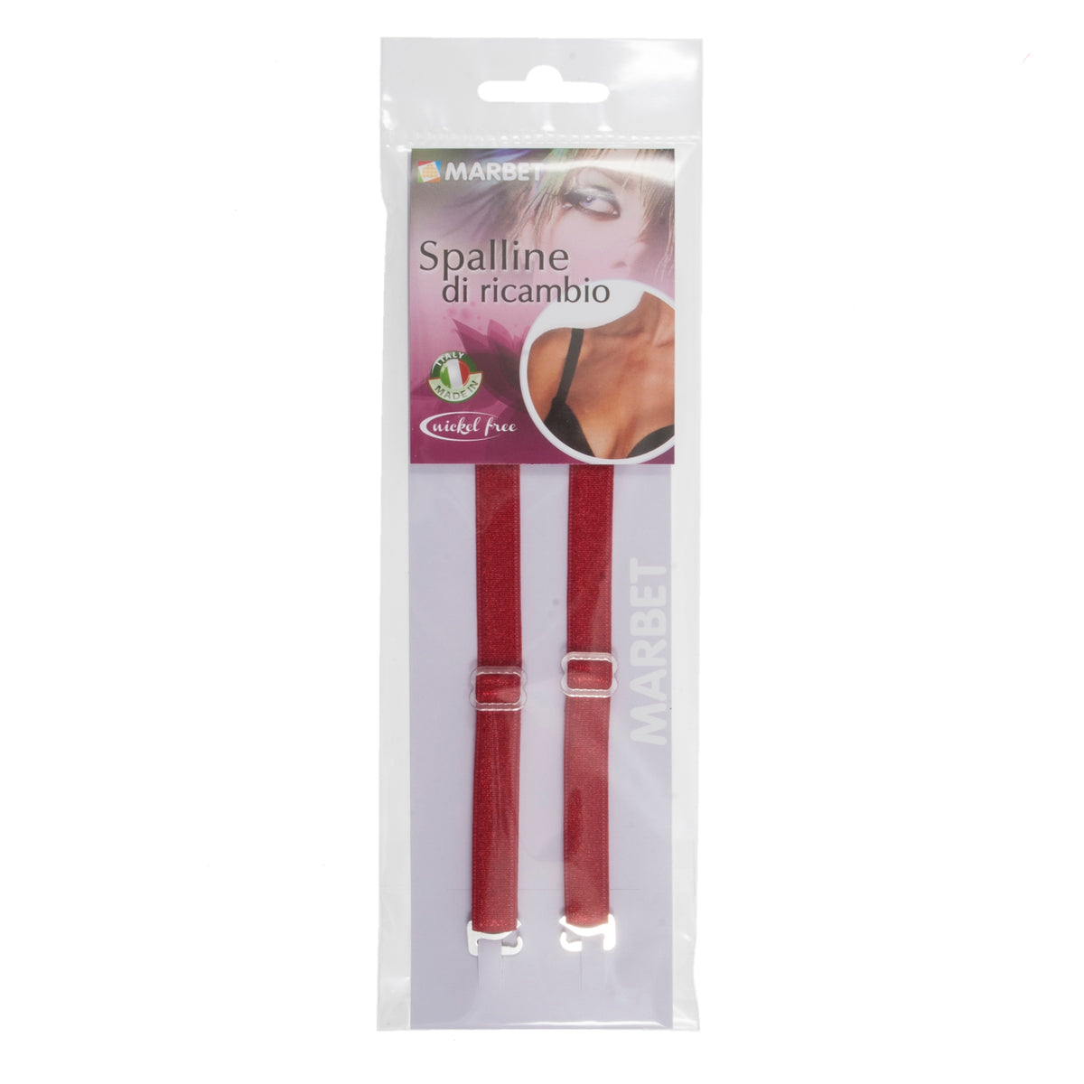Pair of red removable bra straps