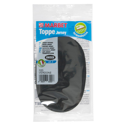 Two bottle green iron-on jersey repair patches