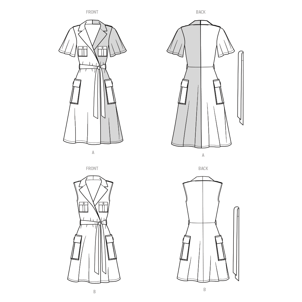 McCall's ME2020 sewing pattern envelope showing the wrap dress with belt designs