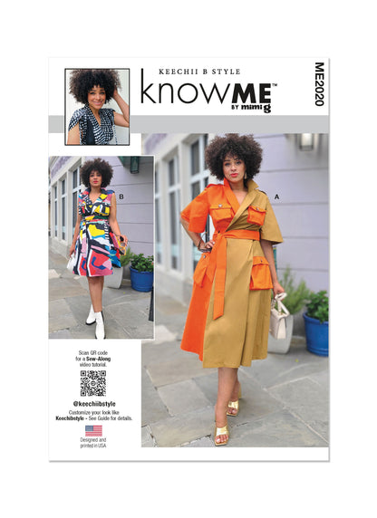McCall's ME2020 sewing pattern envelope showing the wrap dress with belt designs