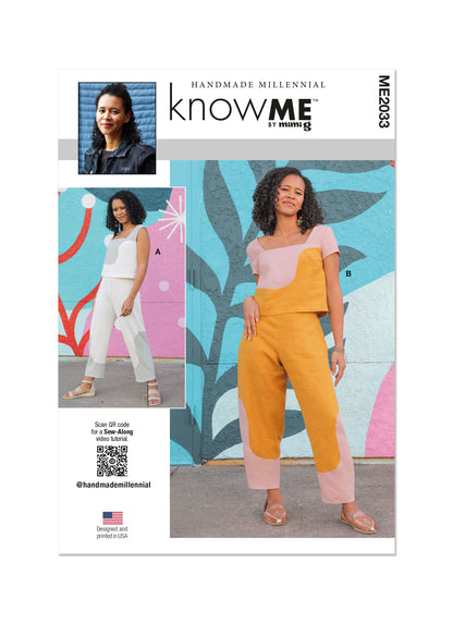 McCall's ME2033 sewing pattern envelope showing the crop top and barrel leg trousers designs