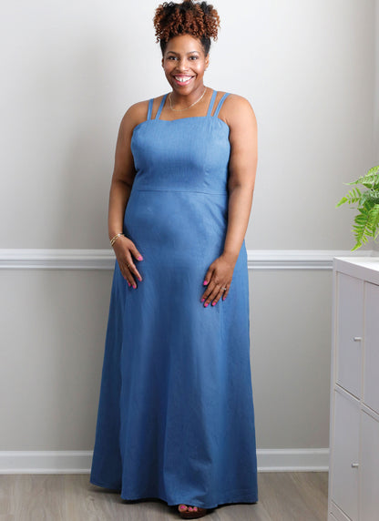 McCall's ME2040 sewing pattern envelope showing the strappy high back dress designs