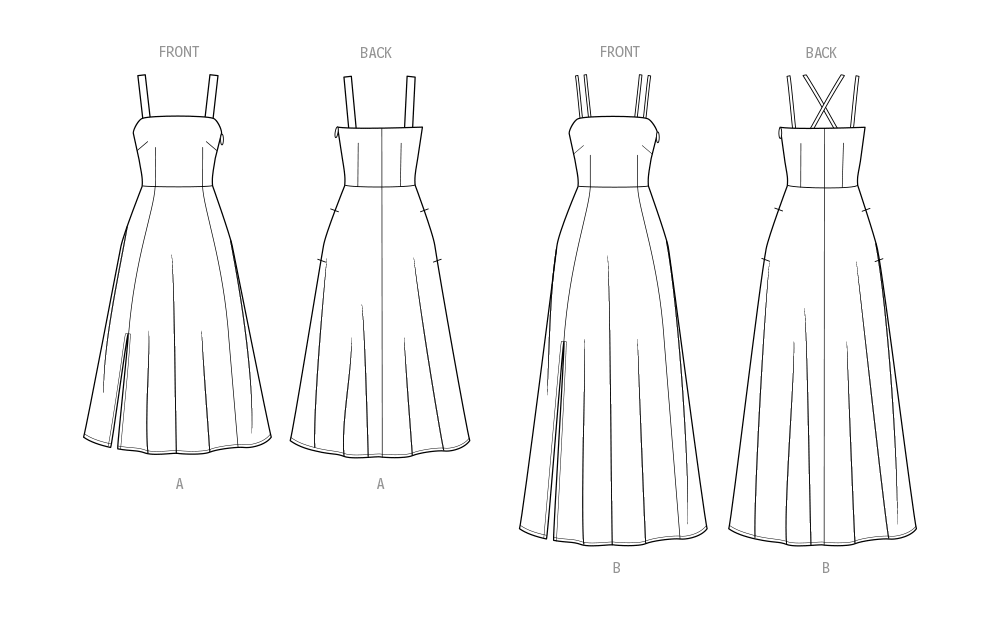 McCall's ME2040 sewing pattern envelope showing the strappy high back dress designs