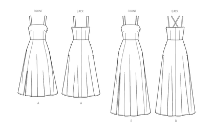 McCall's ME2040 sewing pattern envelope showing the strappy high back dress designs