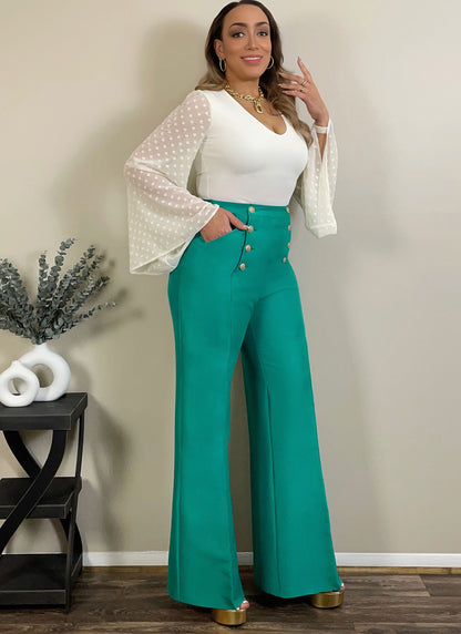 McCall's ME2043 sewing pattern envelope showing the deep v-neck bodysuit designs