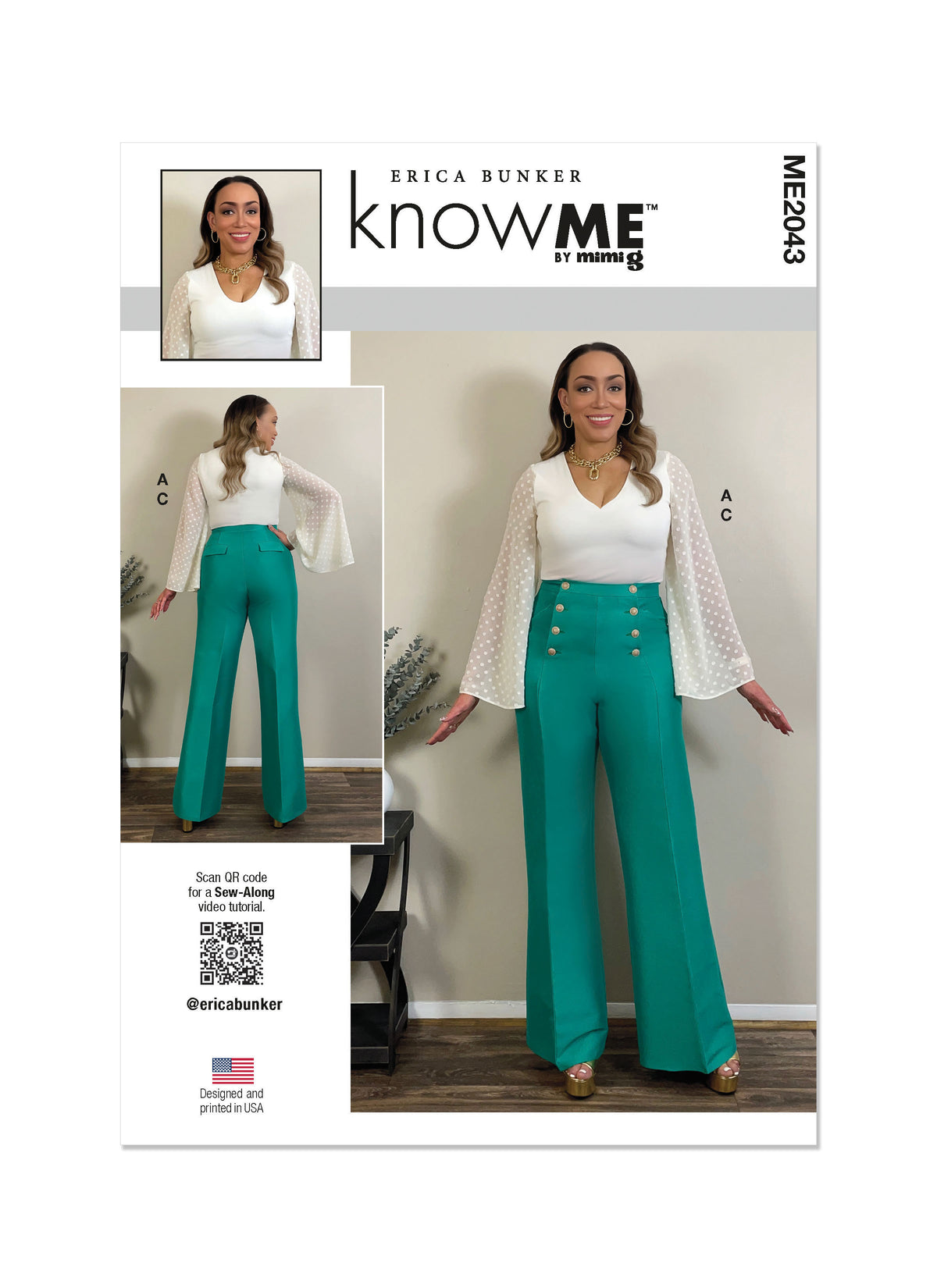 McCall's ME2043 sewing pattern envelope showing the deep v-neck bodysuit designs