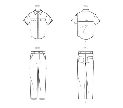 McCall's ME2056 sewing pattern envelope showing the men's oversized short sleeve shirt designs