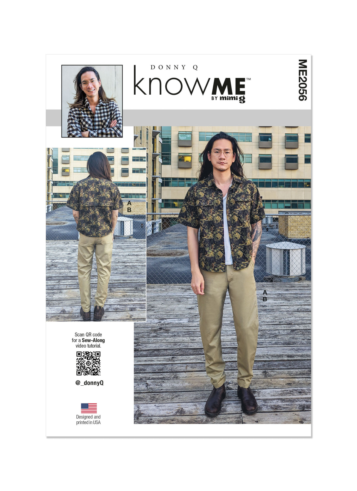 McCall's ME2056 sewing pattern envelope showing the men's oversized short sleeve shirt designs