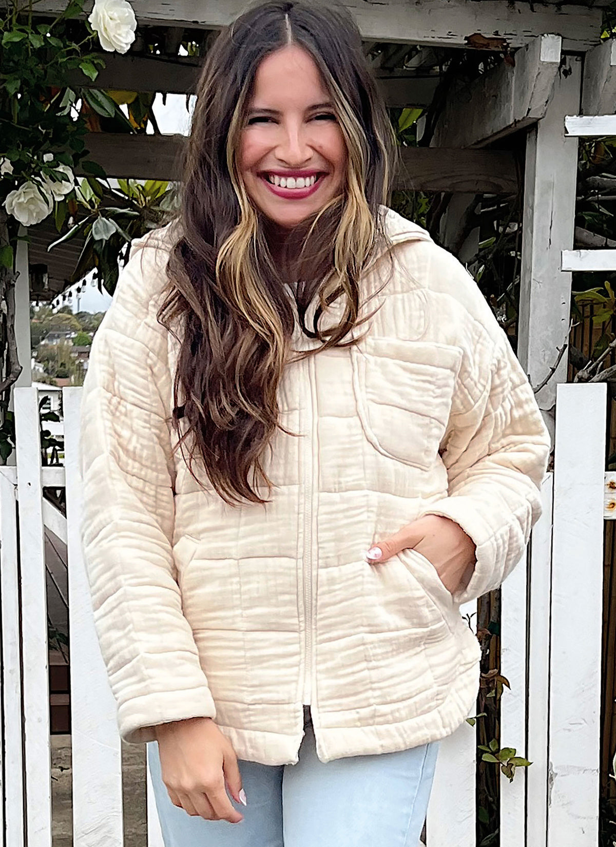 McCall's ME2057 sewing pattern envelope showing the zip front jacket with optional hood designs