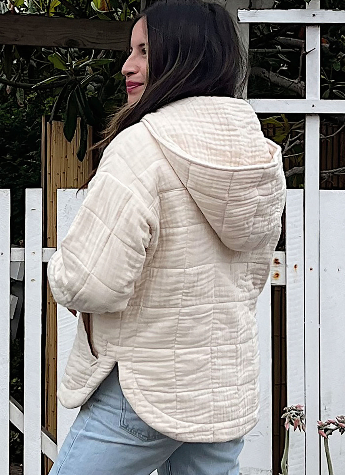 McCall's ME2057 sewing pattern envelope showing the zip front jacket with optional hood designs