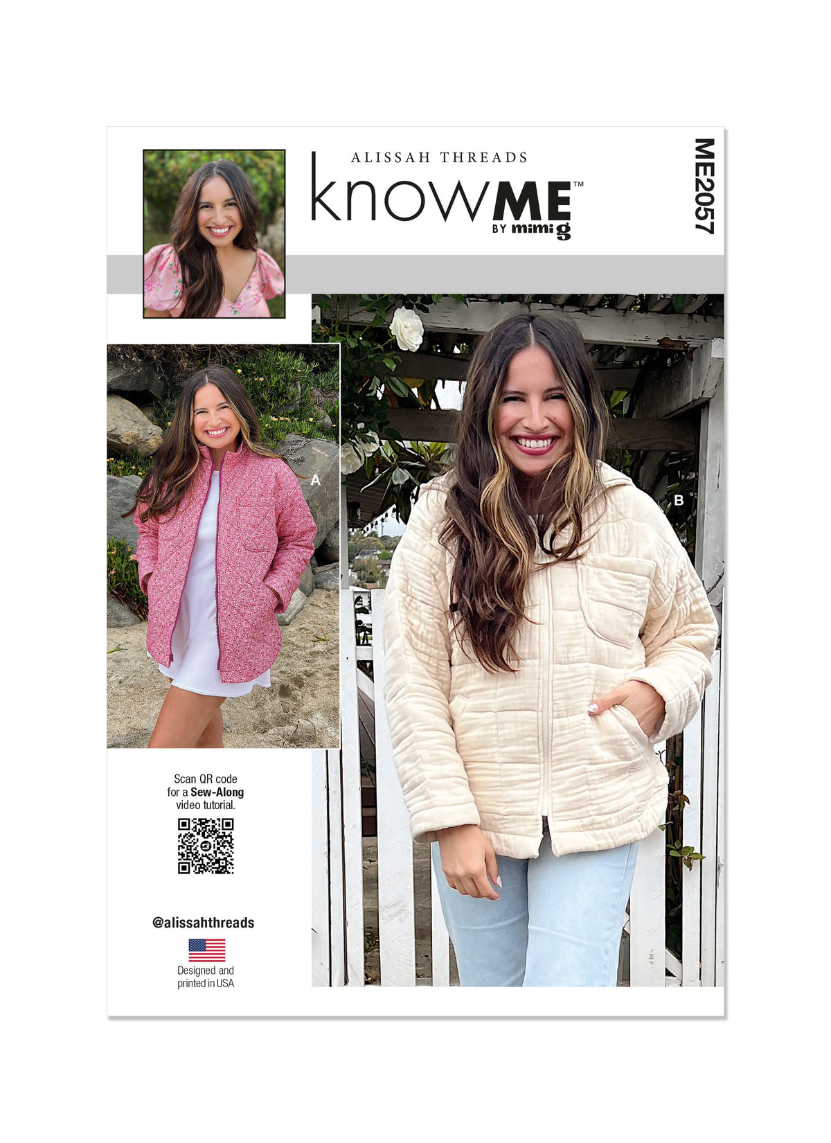 McCall's ME2057 sewing pattern envelope showing the zip front jacket with optional hood designs