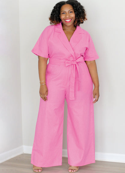 McCall's ME2063 sewing pattern envelope showing the notched collar romper and jumpsuit designs