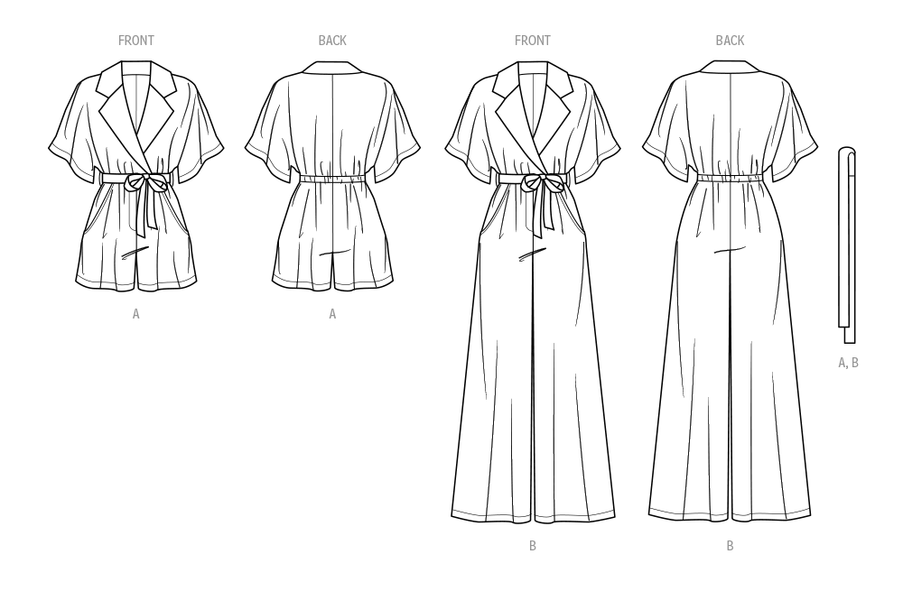 McCall's ME2063 sewing pattern envelope showing the notched collar romper and jumpsuit designs