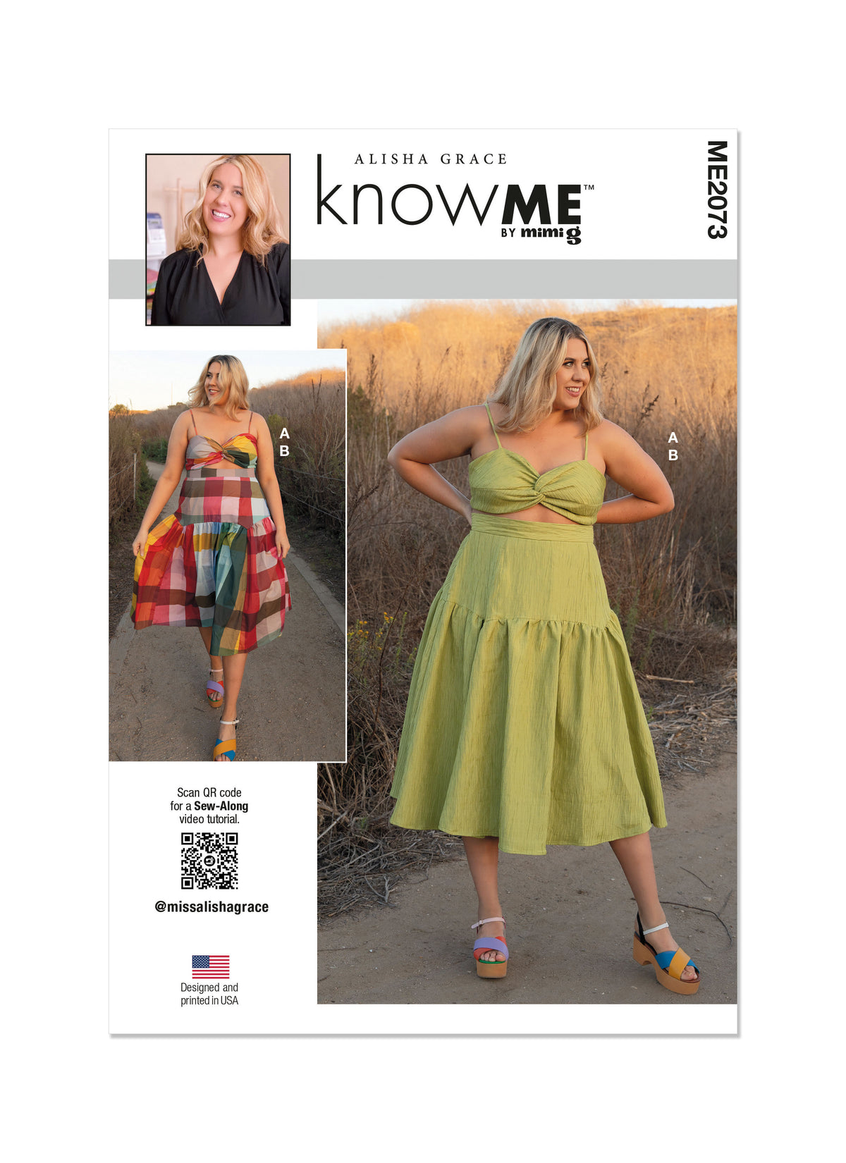 McCall's ME2073 sewing pattern envelope showing the twist front crop top